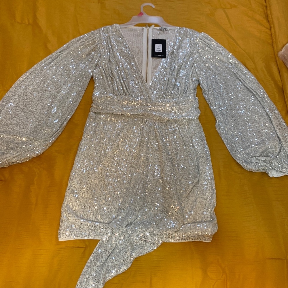 White and Silver Sequin mini dress.